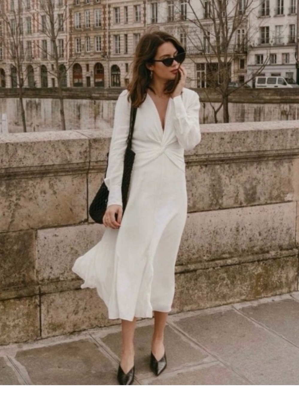 Equipment Ivory Twist-Front Midi Dress
